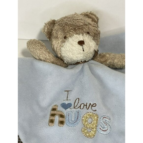 Carters Small Security Blanket Lovey I Love Hugs Bear Blue Brown with Rattle - Picture 1 of 9